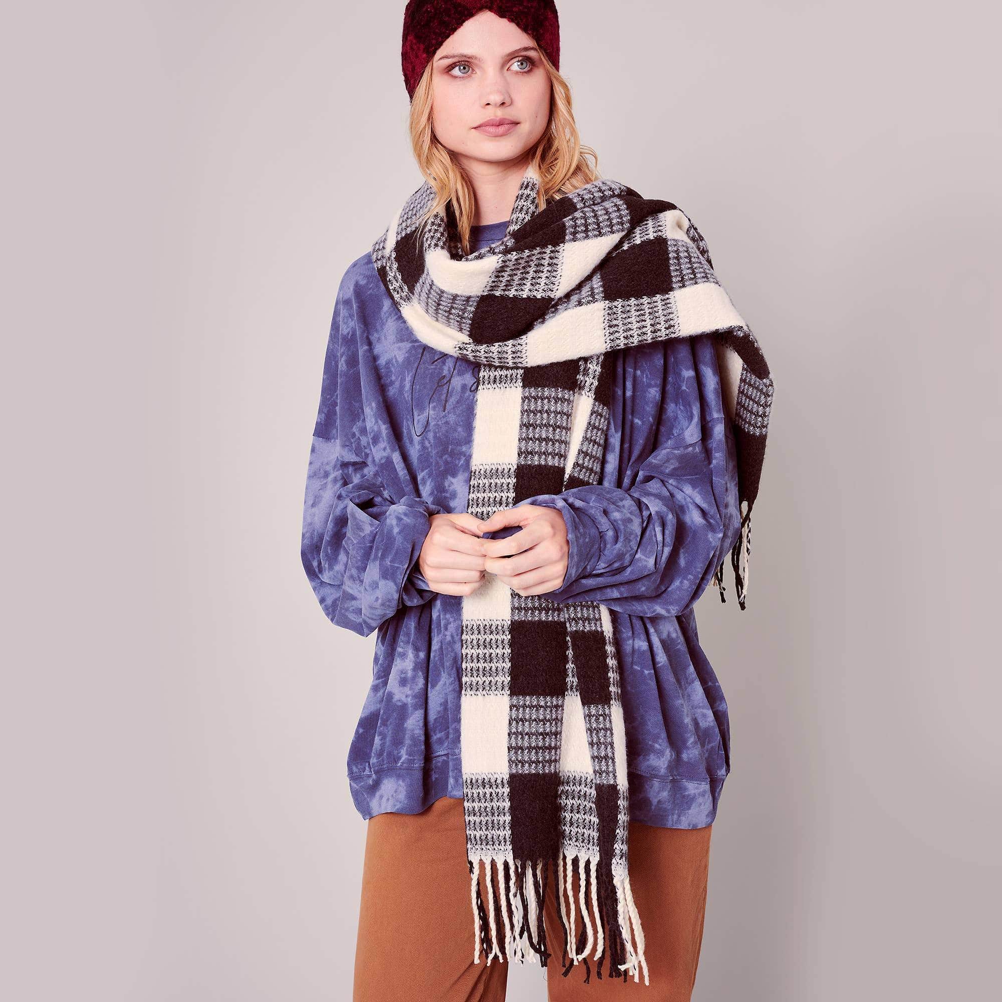 Avenue Zoe Gingham Checker Soft Scarf with Fringe