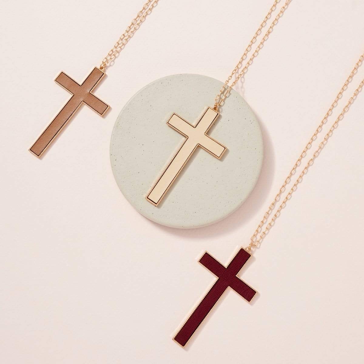 avenue Zoe Necklace Leather Cross Pendant Long Necklace