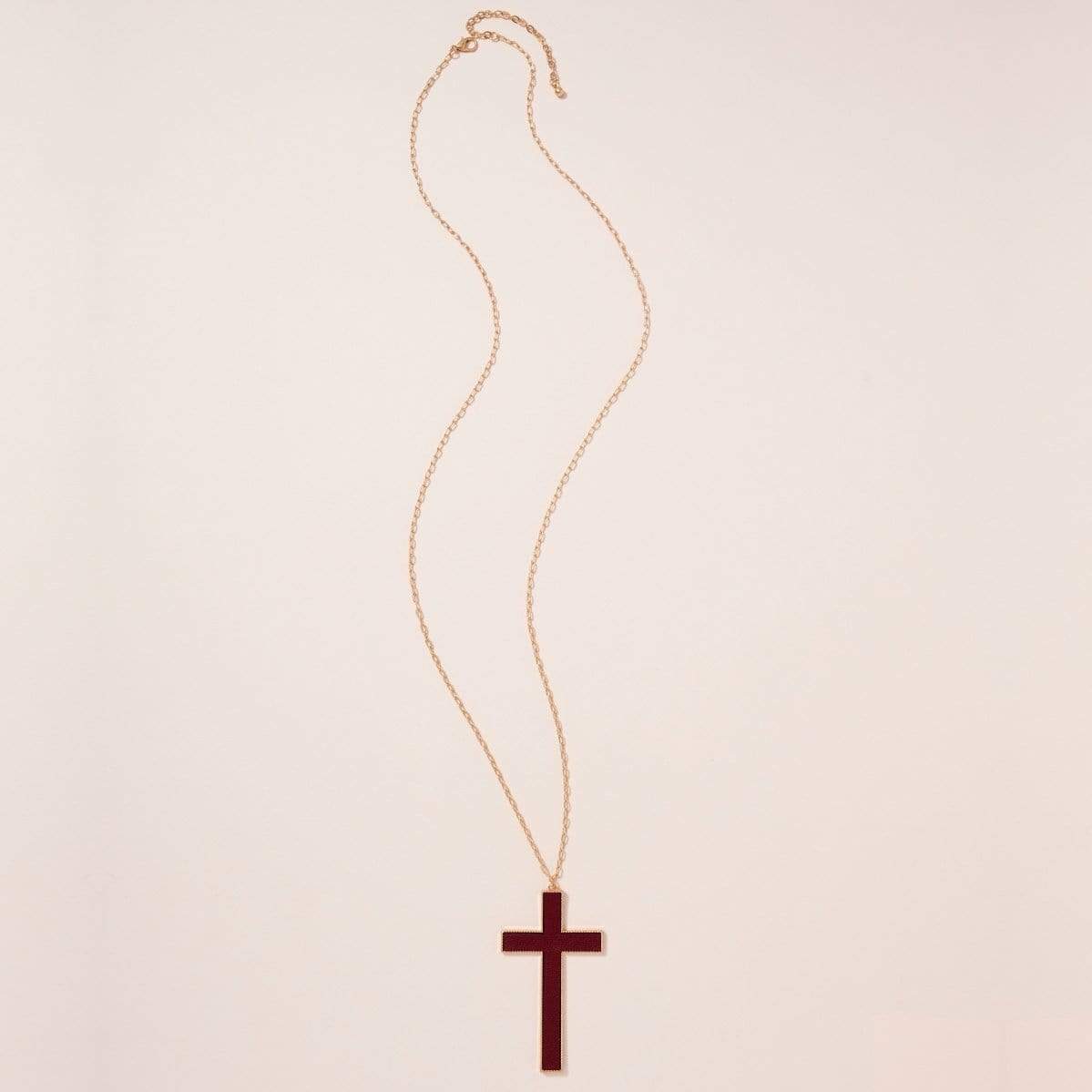 avenue Zoe Necklace Leather Cross Pendant Long Necklace
