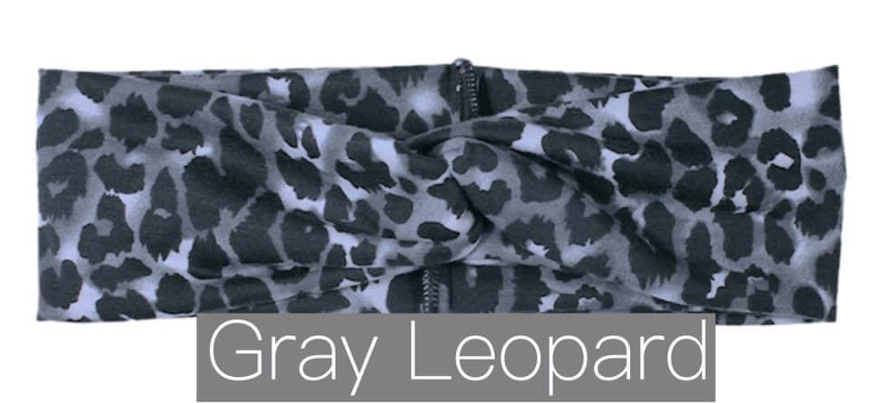 Beauty & Fashion Nec. Headband Grey Leopard Cotton Knot Elastic Headband