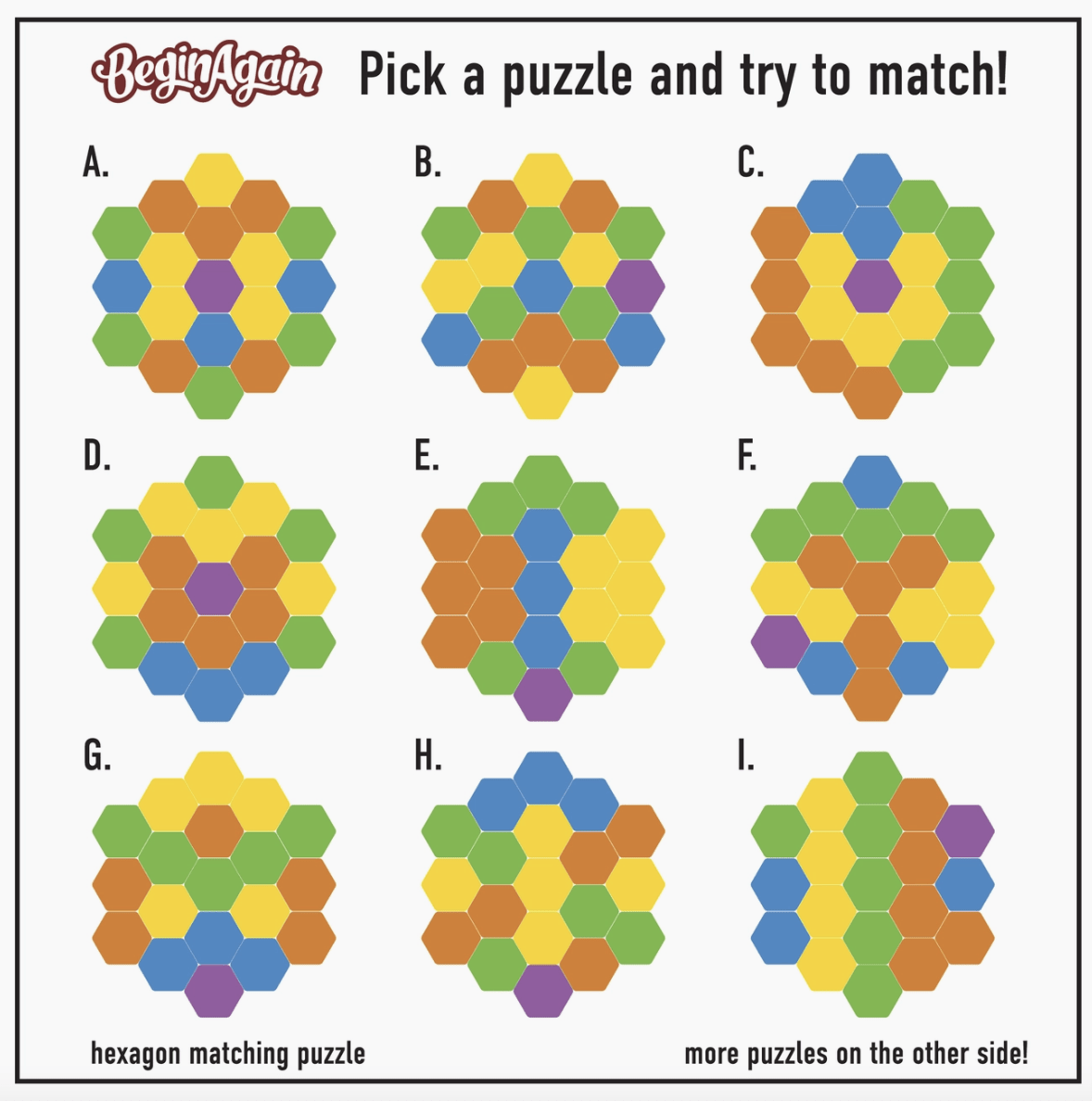 BeginAgain Toys Hexagon Matching Game - New for 2021!