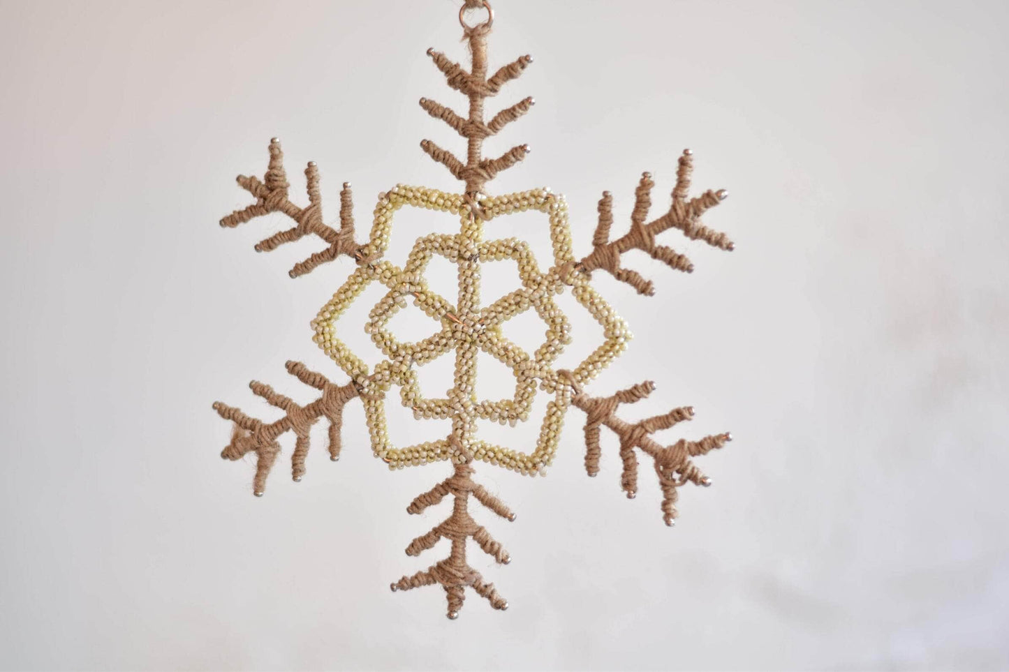 Creative Coop Christmas XMAS Jute and Bead Snowflake Ornament