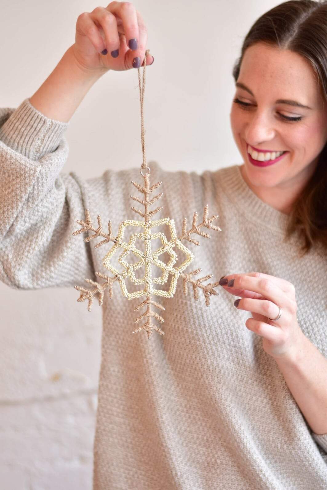 Creative Coop Christmas XMAS Jute and Bead Snowflake Ornament