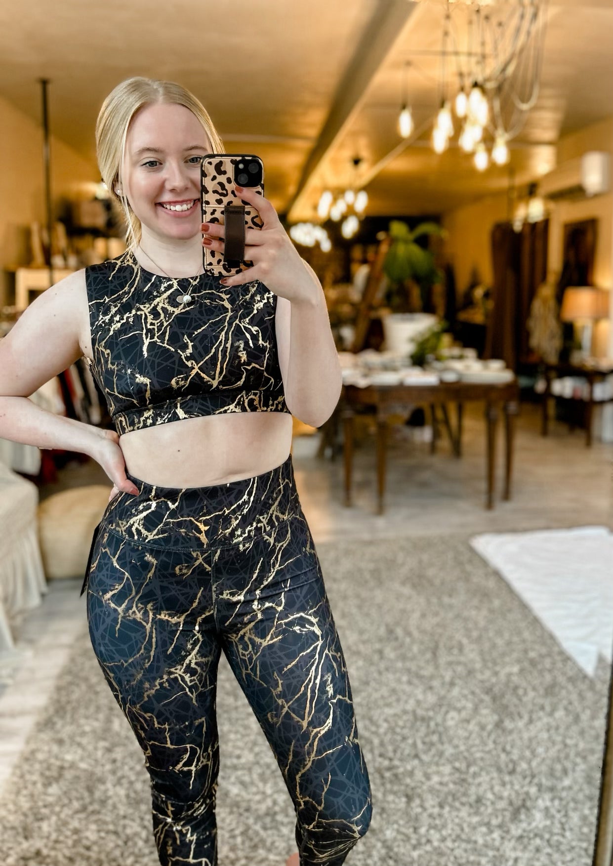 Gold Marble Swirl Mono B 4 Way Stretch Leggings
