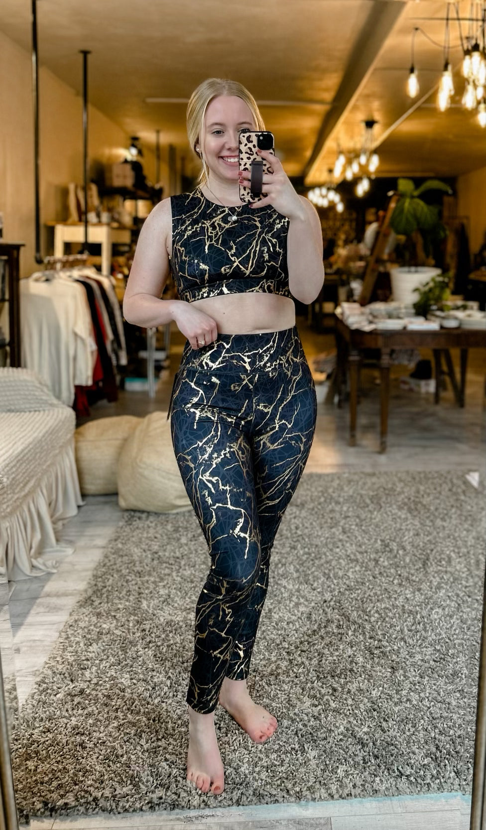 Gold Marble Swirl Mono B 4 Way Stretch Leggings