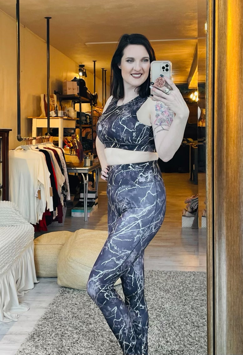 Silver Marble Swirl Mono B 4 Way Stretch Leggings