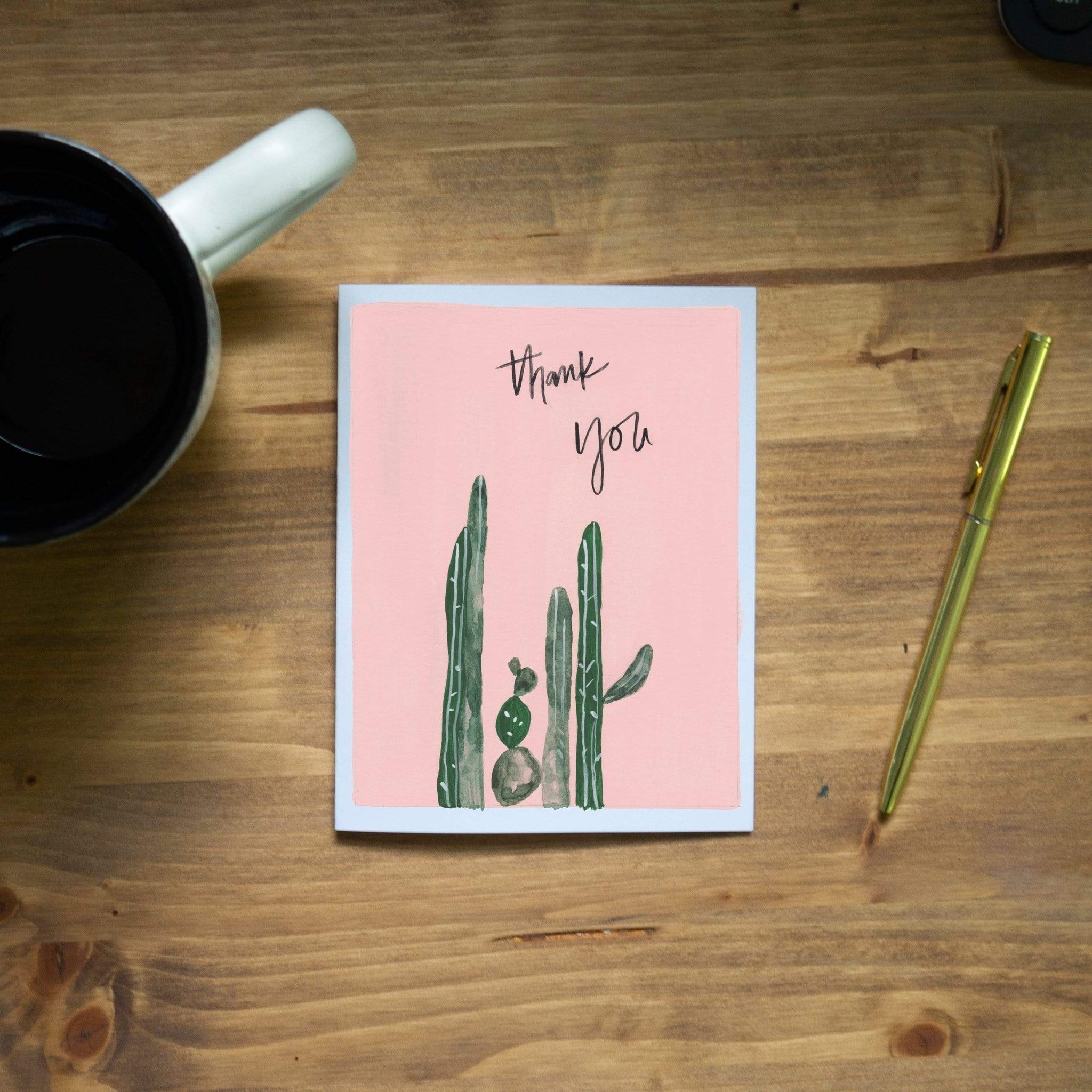 Pen + Pillar Card Pink Cactus Thank You Card - Set of 8