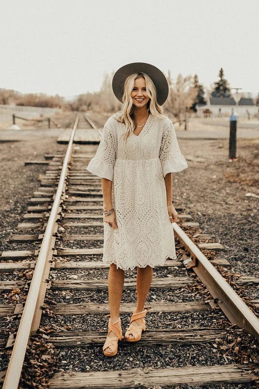 Roolee Falling For You Eyelet Dress in Crème