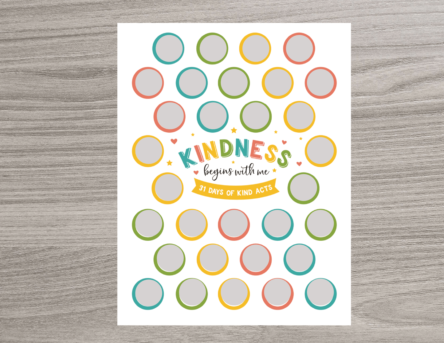 Scratch Away Scratch-OFF 31 Days of Kindness Chart