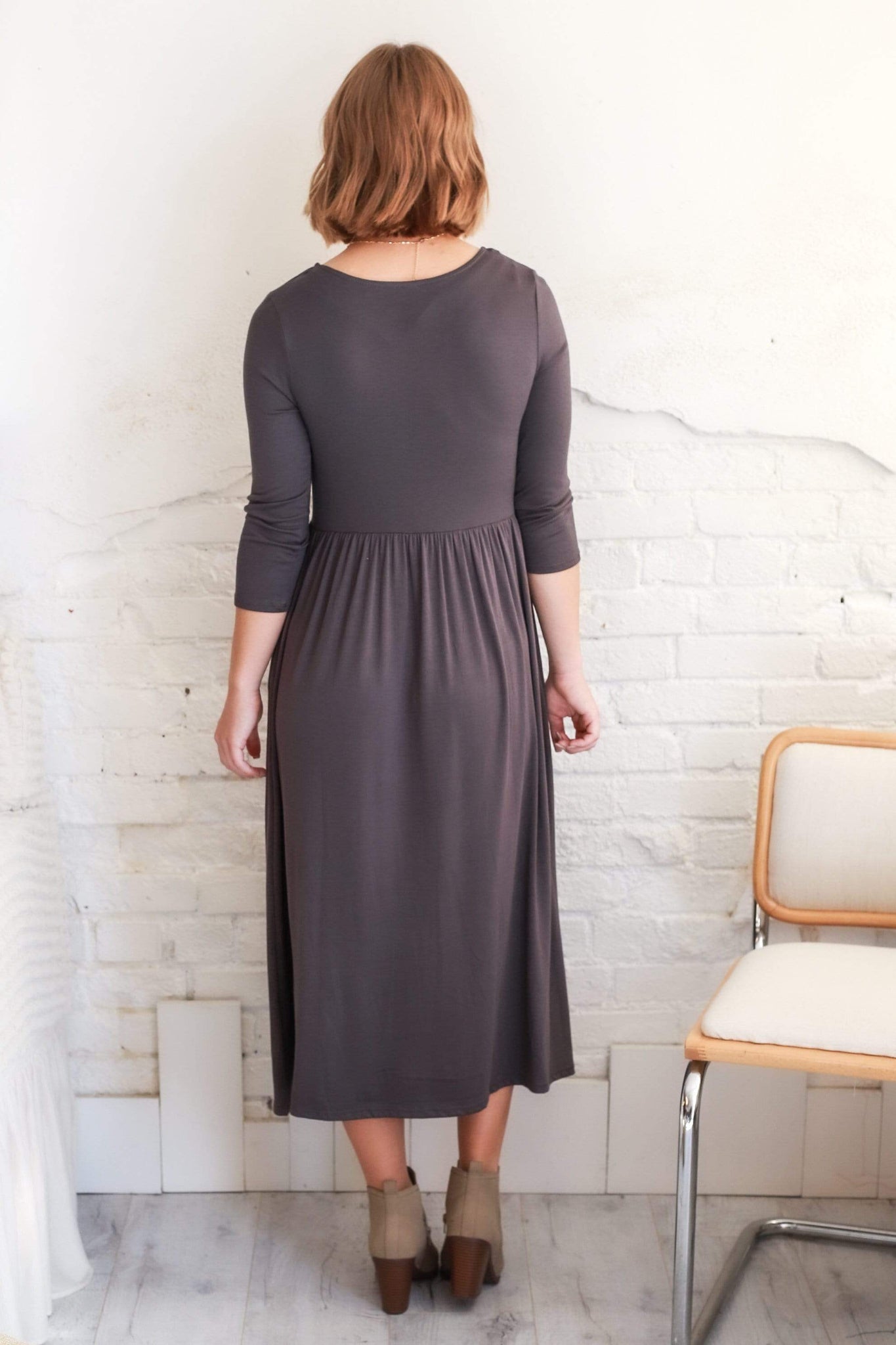Zenana Midi Dress Kennedy Pleat Midi Dress in Dark Grey