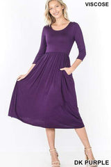 Zenana Midi Dress Small / Dark Purple Kennedy Pleat Midi Dress