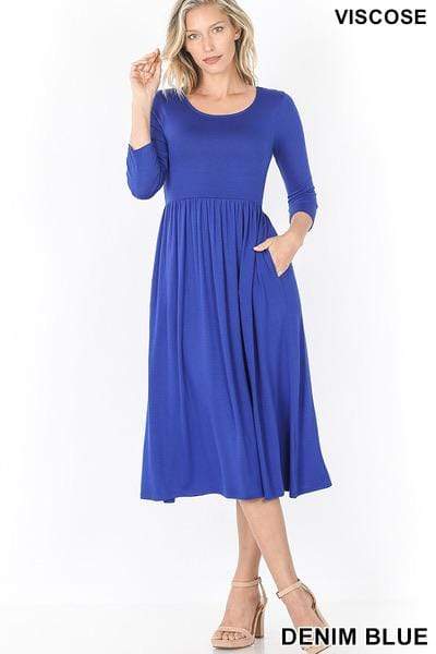 Zenana Midi Dress Small / Denim Blue Kennedy Pleat Midi Dress
